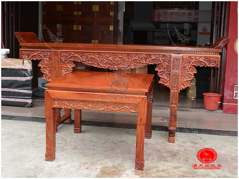 Đồ gỗ gụ Miến gỗ hồng mộc Miến Điện Zhongtang bộ sáu mảnh Vỏ gỗ đỏ 3 mét cho bàn Khắc ghế Taishi - Bàn / Bàn bàn ăn gỗ