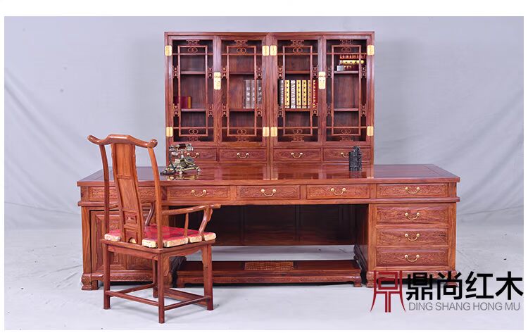 Gỗ gụ nội thất Trung Quốc điều hành bàn ông chủ bàn gỗ rắn gỗ hồng mộc nhím tủ gỗ văn phòng