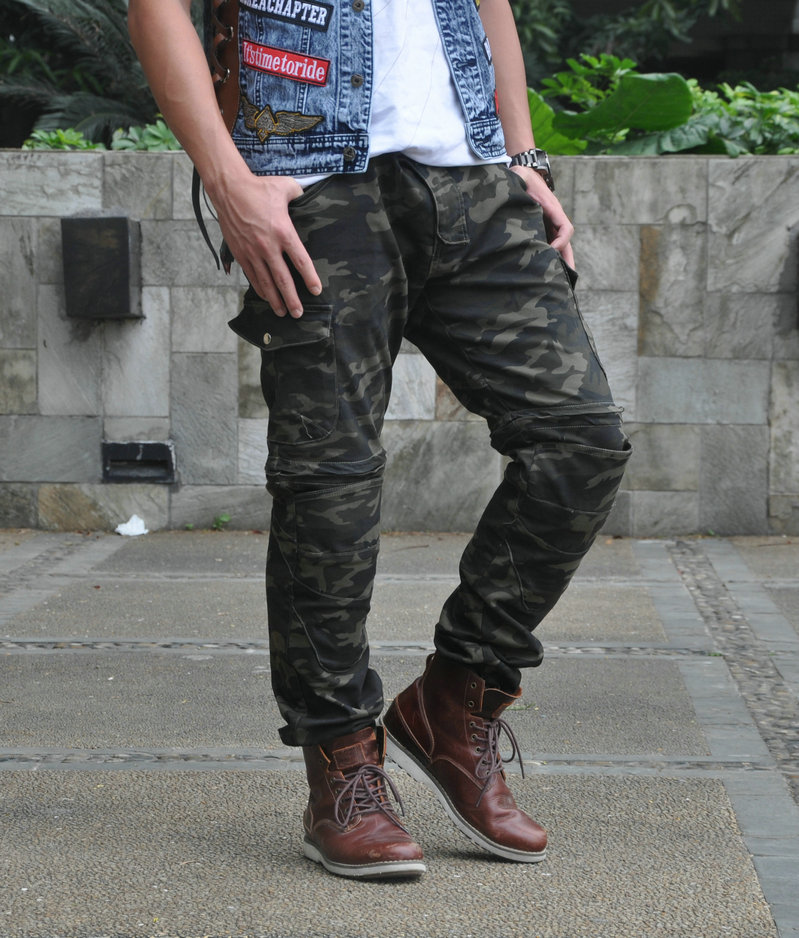 2018 mới đi xe máy quần jeans chống vỡ quần đàn hồi ngụy trang xe máy rider chống vỡ quần jeans - Xe máy Rider thiết bị trợ lực đầu gối