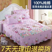 Bộ đồ giường 100% cotton dày ba hoặc bốn bộ Váy cotton trải giường bông đặt bộ phim hoạt hình trẻ em học sinh 1,8 mét