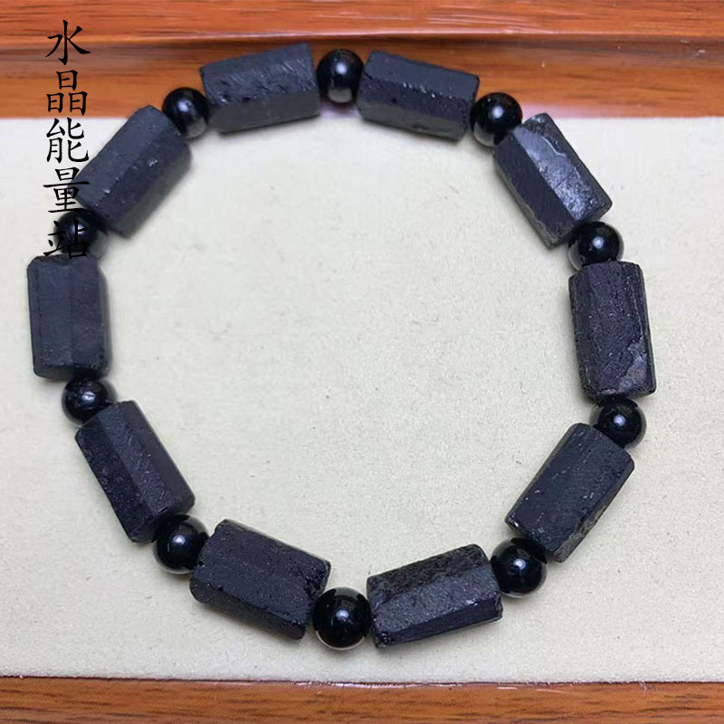 Black Tourmaline Bracelet, Black Tourmaline Raw Stone Bracelet, Black Tourmaline Raw Stone Bead Bracelet, Black Tourmaline Single-Strand Bracelet