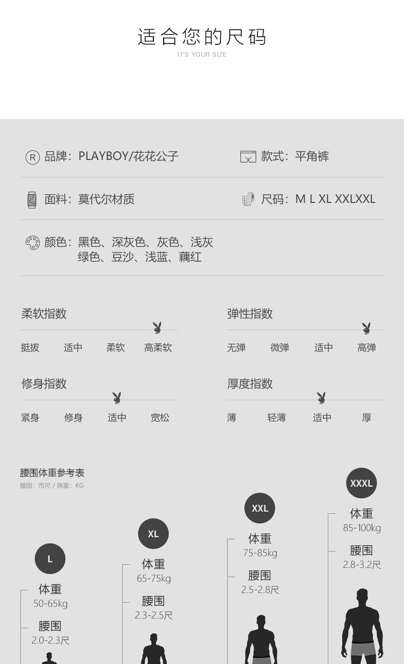 花花公子 95%兰精莫代尔 平角内裤 3条 图16