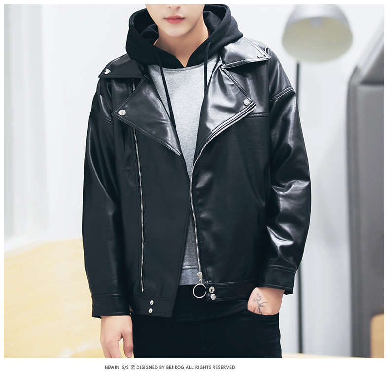Nhanh tay người đàn ông da đỏ Bazaar da đen nam mùa xuân ve áo áo khoác da xã hội tinh thần guy slim jacket măng tô nam