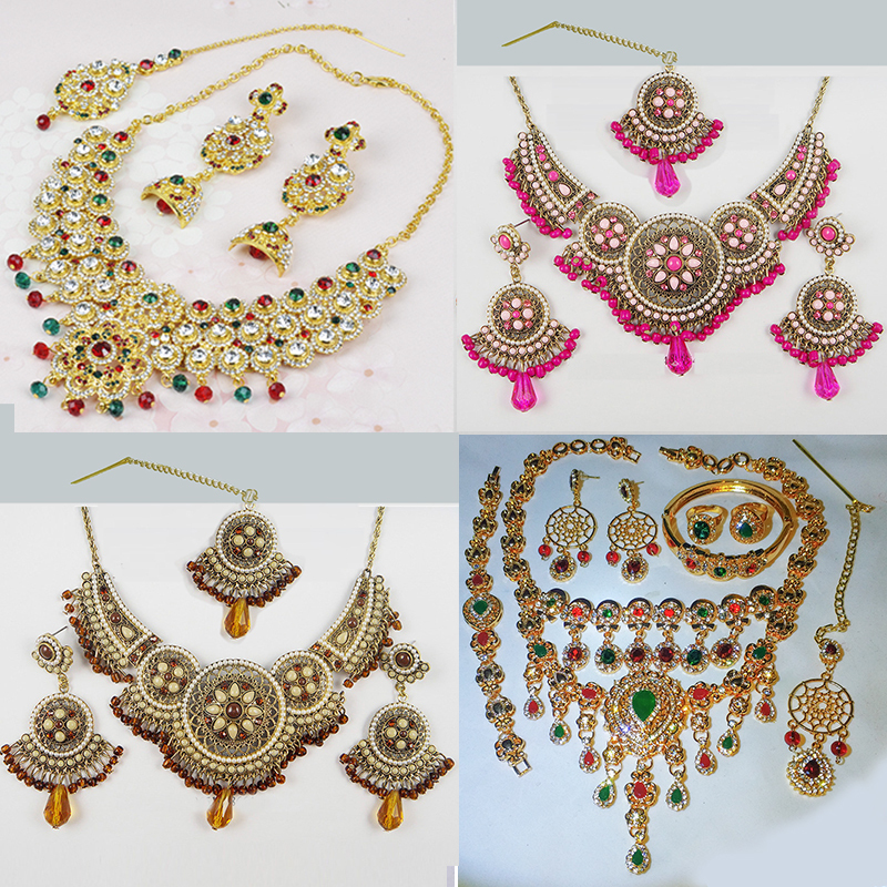 Indian and Thai Jewelry, Exotic Ethnic Style, Heavy Craftsmanship, Vintage Diamond-Encrusted Photo Studio Photography, Wedding Bride Jewelry Set