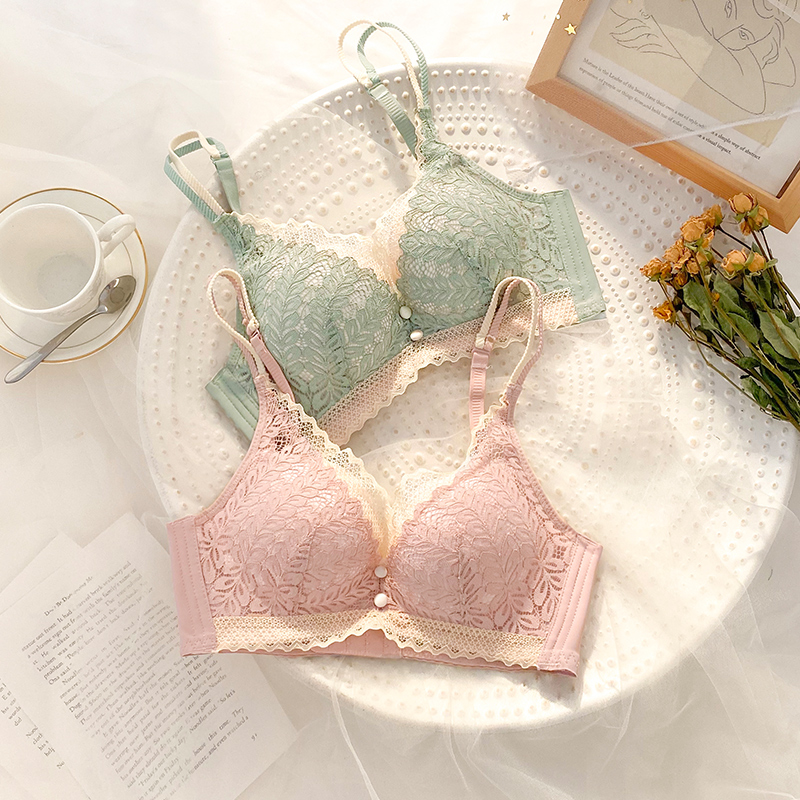 Lingerie Woman No Steel Ring Small Chest Gathering Anti Drooping Sexy Lace Seductive Girl Bra No Mark Underwear Hood Suit