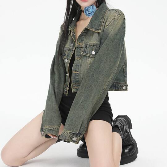 秋装新款气质短款复古牛仔外套女2023新款长袖设计感美式夹克上衣