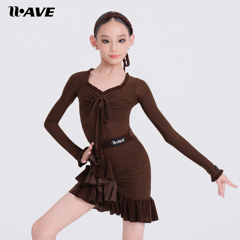 Wave Latin Dance Costume for Girls, Children's Autumn and Winter Practice, Performance, Competition, Professional Style [Mousse Beibei]