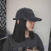 Cai Cai Little crowdmaking the old retro ancient 100 hitch baseball cap female boomer Korean version Duck Tongue Cap with a small Broken Hole Hat Black