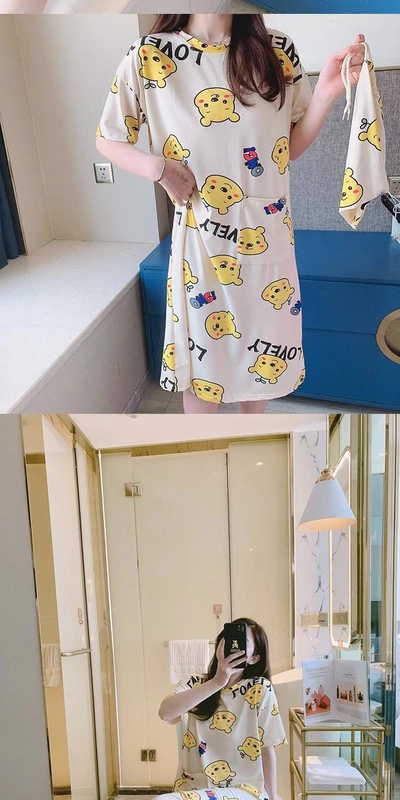 Túi ngủ đồ ngủ mùa hè nữ trong Mickey lỏng tay ngắn tay giản dị có thể mặc hoạt hình dễ thương phục vụ tại nhà M-XXL - Đêm đầm