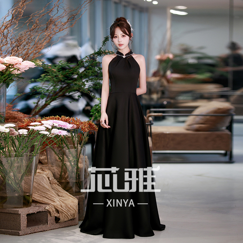 High-End Light Luxury Halter Neck Sleeveless Evening Dress, Black, Suitable for Art Exams, Banquets, Hostess, Coming-Of-Age Ceremony, Can Be Worn Casually High-End Light Luxury Halter Neck Sleeveless Evening Dress, Black, Suitable for Art Exams, Banquets, Hostess, Coming-Of-Age Ceremony, Can Be Worn Casually