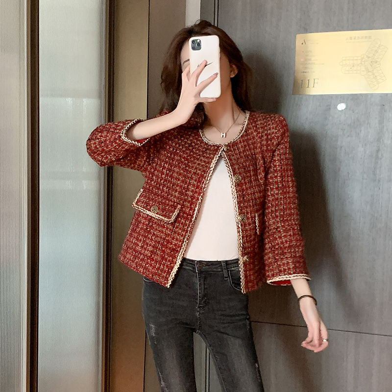Sandro asw with small fragrant wind and coarse floras, coat daughter 2022 spring autumn new Korean version Leisure short name Yuan Blouse