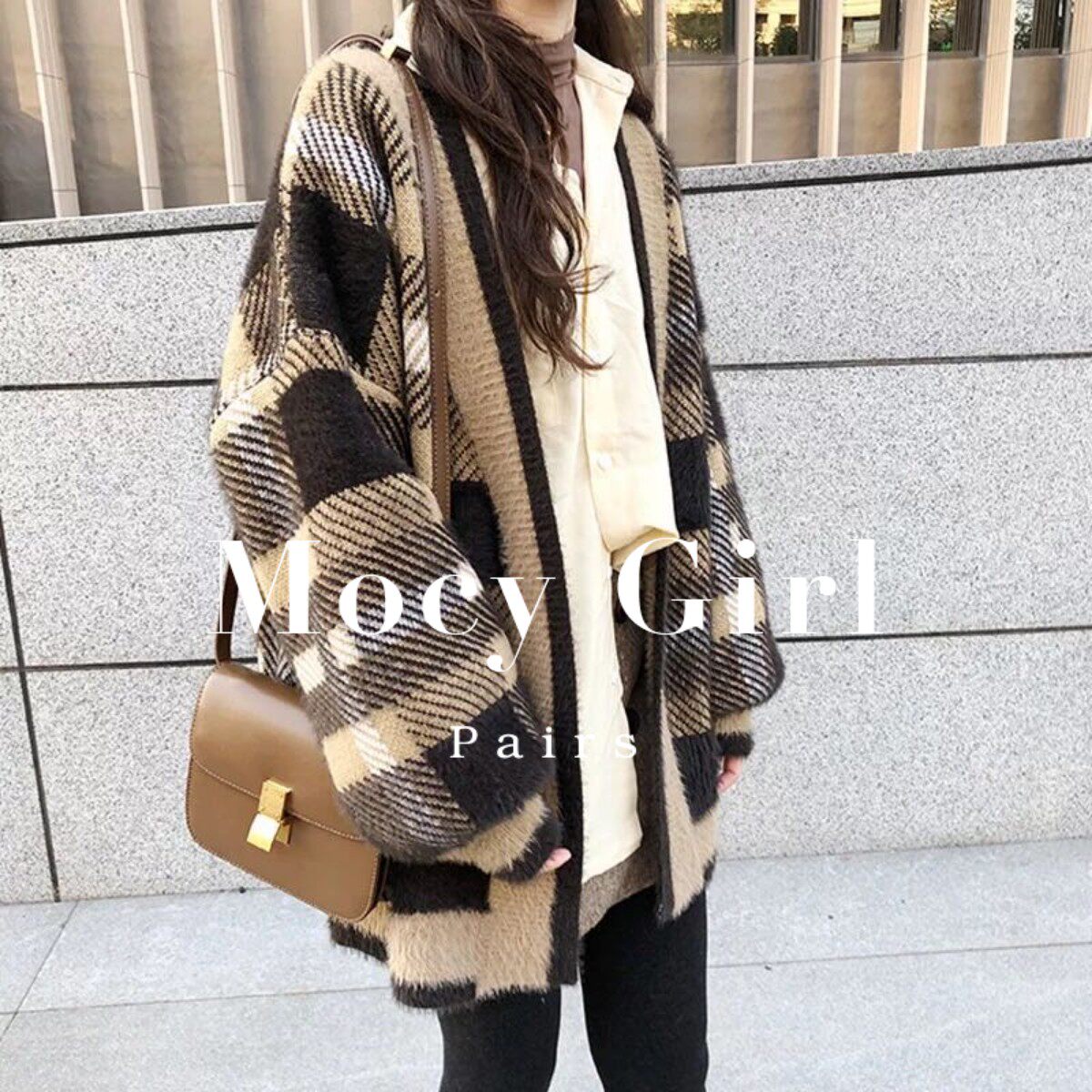 sandro asw small fragrance style knitted cardigan jacket women's 2022 autumn new seahorse hair plaid sweater mid-length version