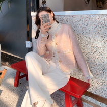 sandro asw small fragrance pink coat girl 2022 Fall and Winter famous casual weaving tops