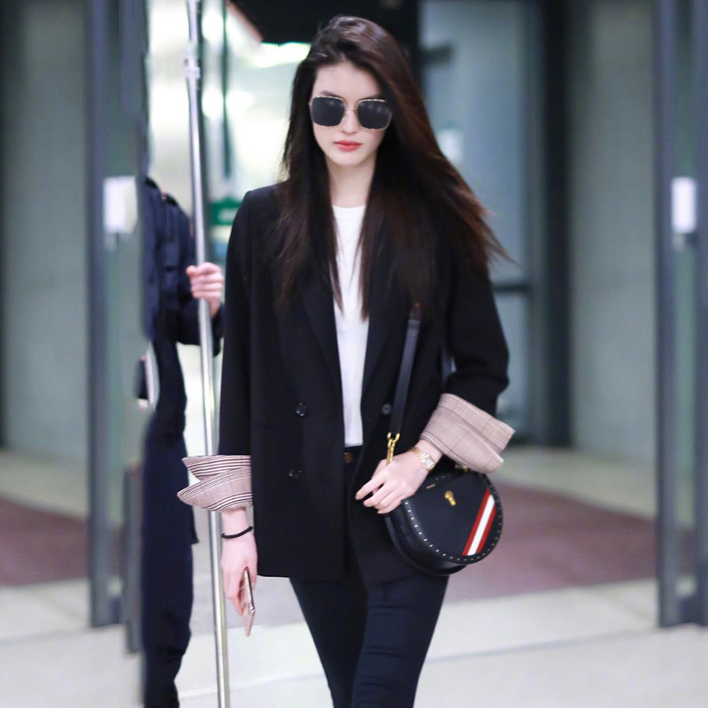 sandro asw black stitching suit jacket women's 2022 autumn and winter new Korean version of the British style loose casual western