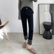 sandro asw high waist jeans girl 2022 Fall and Winter Han edition of Han Pipe Pants with plus nine-minute Pipe Pants