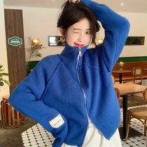 sandro asw Klein Blue Klein Knitting Sweater Cover Woman 2022 Fall and Winter Han Edition casual high waist coat