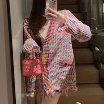 sandro asw small fragrance weaves sweater coat woman 2022 new design sense of leisure V collar knife sweater