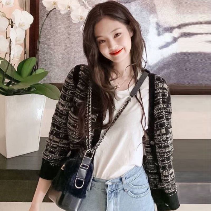 sandro asw knit cardio-hoodie jacket woman 2022 spring autumn new French style loose casual V collar short blouse