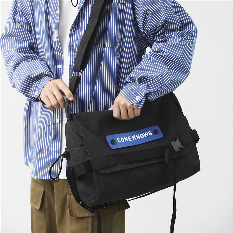 Canvas Big Bag Fashion Tide Men's Cloth Bag Day Tie Satchel Bag Women College Students Class Difference Bag Single Shoulder Bag