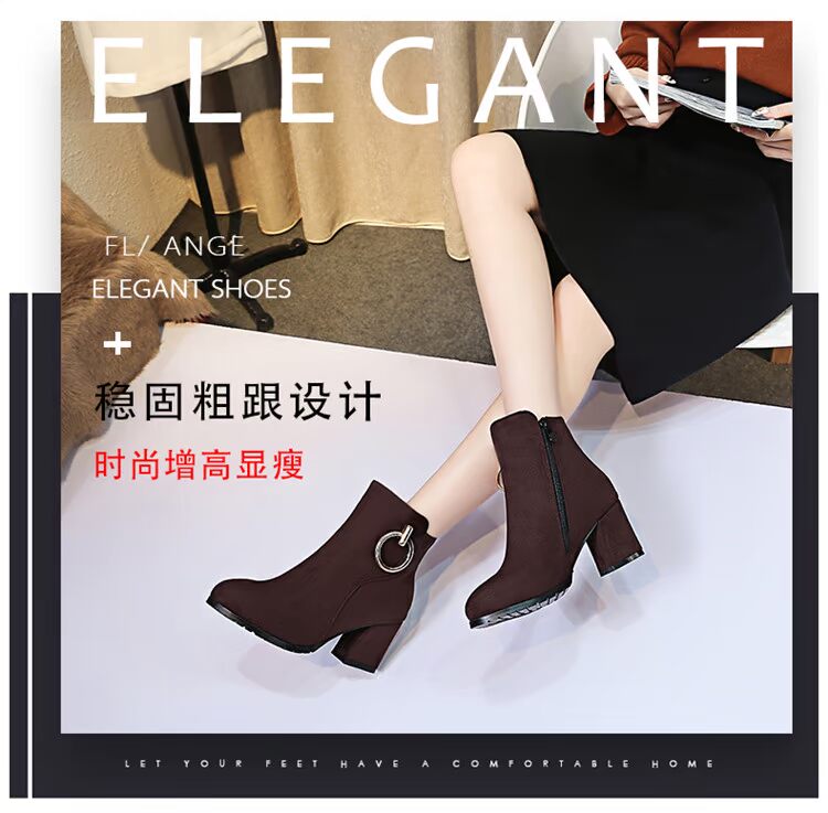 Giày cao cổ trẻ em cộng với ủng nhung dày Giày cao gót cỡ lớn Giày nữ 40 đầu tròn 41 dày với 43 bàn chân rộng Martin béo boot đen nữ