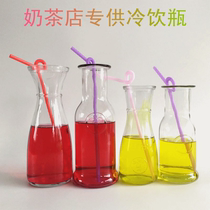 Milk tea bottle Creative transparent glass bottle Cold brew tea Ice chrysanthemum tea drink cup Juice cup Cold drink cup with straw