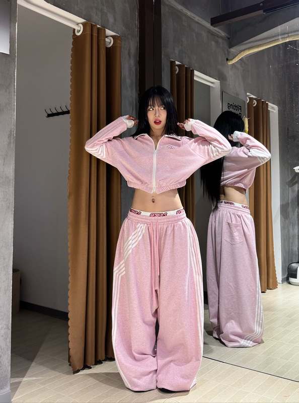 Pm25 Original Webbing Sports Style Series Pink and Tender Simple Style Comfortable Loose Sweatshirt and Pants Set