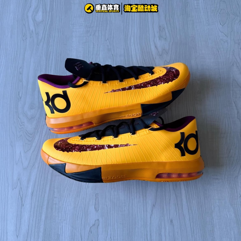 Vertical Nike Kd6 Durant 6 Black and Yellow Peanut Butter Men's Low-Top Basketball Shoes Ib6903-800