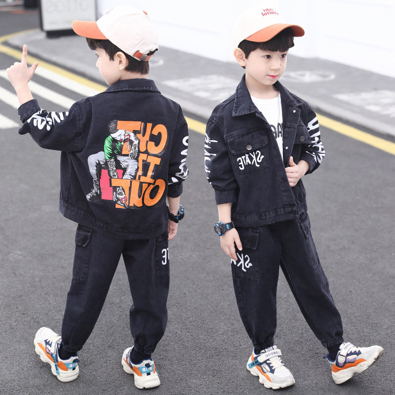 Korean children's clothing boy denim suit 2022 new children's spring and autumn handsome middle-aged children's clothes Western style two-piece suit