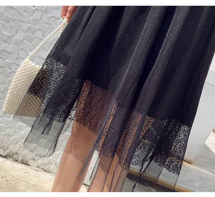 VK旗艦店 韓系波點一字領蕾絲網紗拼接短袖洋裝