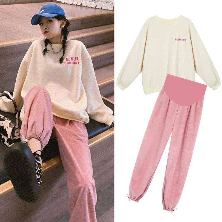 Pregnant women's spring clothing suit fashion models 2022 new net red long sleeves gushed clothing blouses winter two sets for leisure