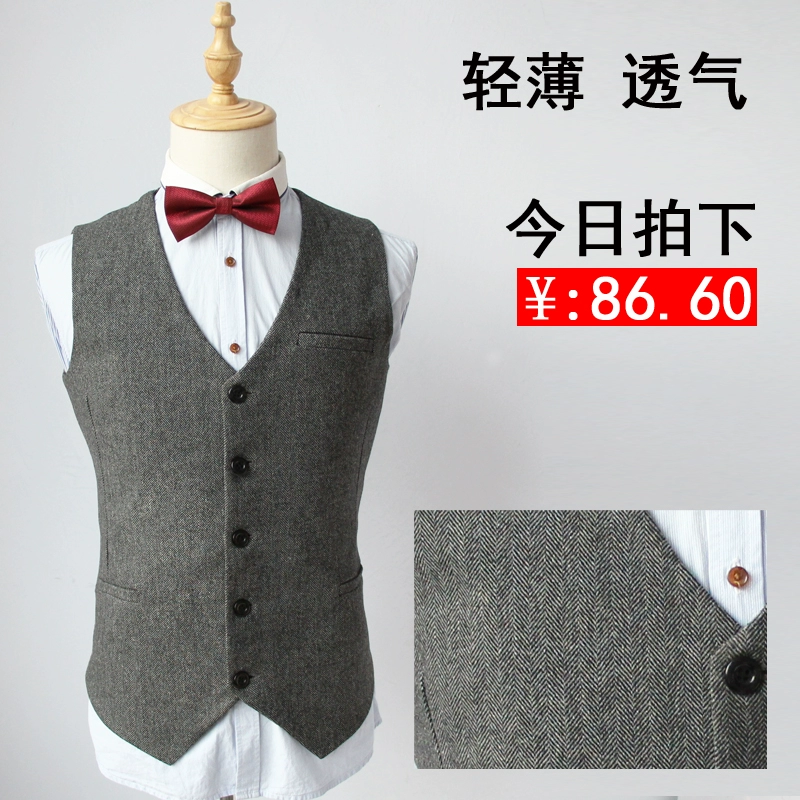 Bộ vest nam mùa xuân Anh mùa thu và bộ đồ vest nam tweed chú rể vest vest cỡ lớn - Dệt kim Vest