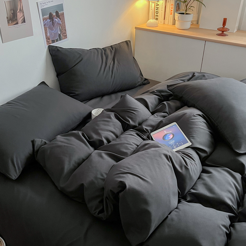 Simple Washed Cotton Bed Sheet Four-Piece Set, Light Luxury and High-End Feel, Summer Ice Silk Student Dormitory Duvet Cover Three-Piece Set, Fitted Sheet Simple Washed Cotton Bed Sheet Four-Piece Set, Light Luxury and High-End Feel, Summer Ice Silk Student Dormitory Duvet Cover Three-Piece Set, Fitted Sheet