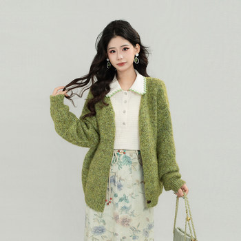 Women's retro v-neck long sleeve sweater cardigan