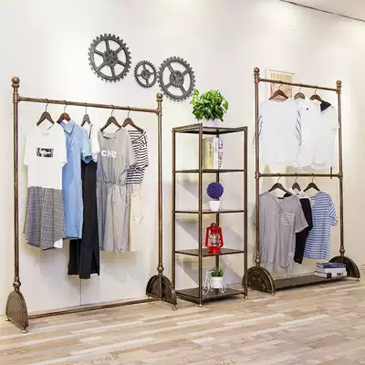 Lifting clothing display rack hanger Wrought iron floor-to-ceiling women's store double rod side rack Multi-layer shelf wedding rack