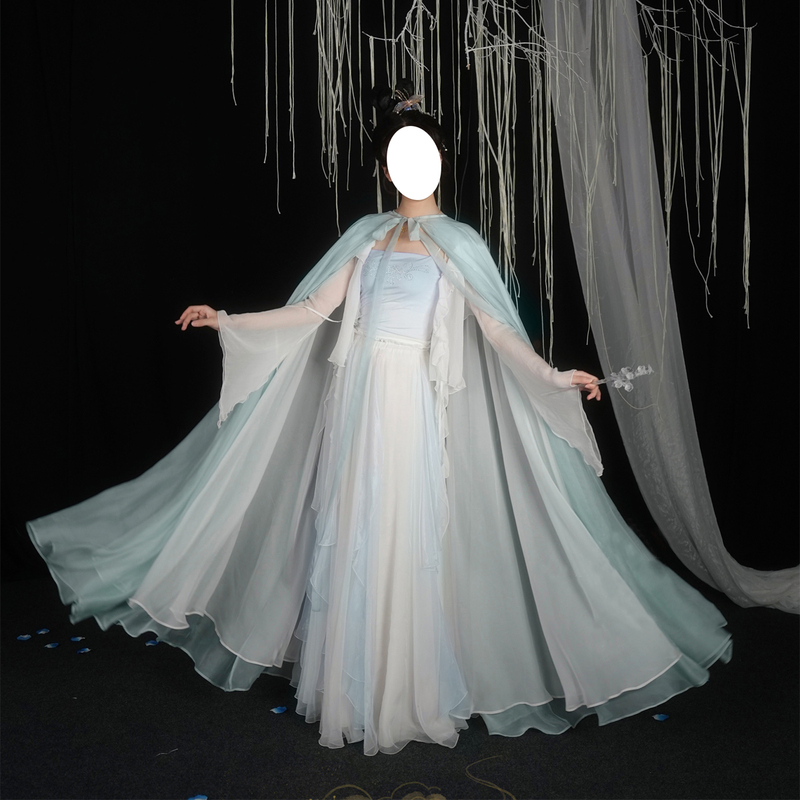 Glazed Feather Artistic Dance Costume for Women - Elegant Classical Dance Performance Outfit with Flowing Cape in Fairy-Like Ancient Style