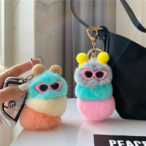 Cartoon Dolls New Creativity Cute Caterpillar Pendant Key Buttons Real Maotto Rabbit Fur Hanging Decoration Bag Pendant