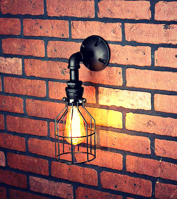 Industrial Retro Style Water Pipe Iron Cage Light Retro Edison Wall Light