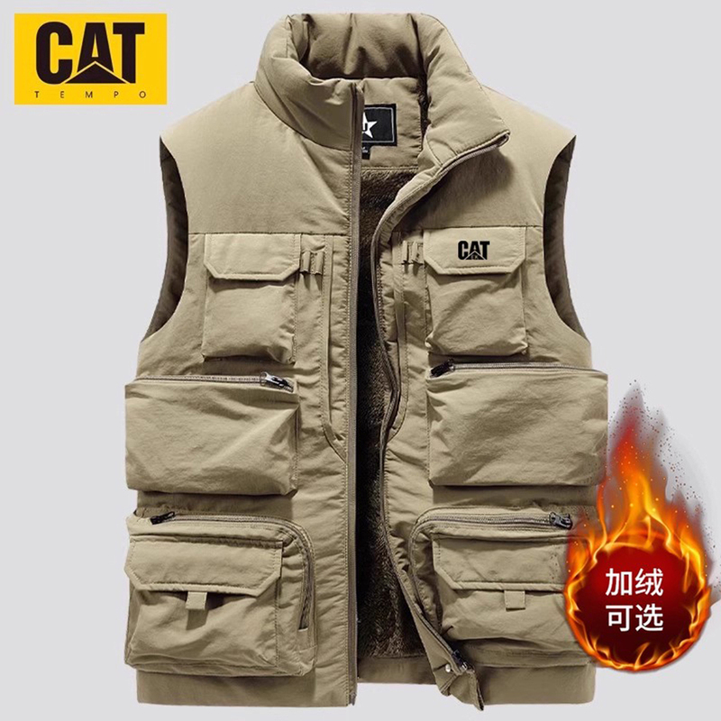 Men's Vest Cat Winter New Style Multi-Pocket Fleece-Lined Thickened Warm Workwear Large Size Vest Men's Vest Cat Winter New Style Multi-Pocket Fleece-Lined Thickened Warm Workwear Large Size Vest