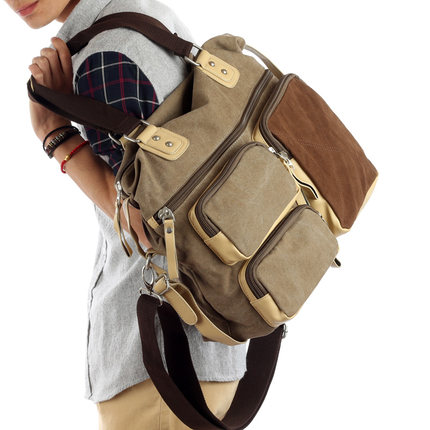 韩版休闲帆布男包 男士手提包单肩包斜挎包 出差旅行包大包 潮