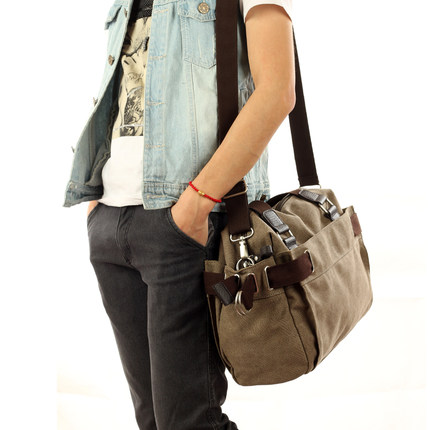 墨一韩版潮流男包休闲帆布包男士单肩包斜挎包 学生书旅行手提包