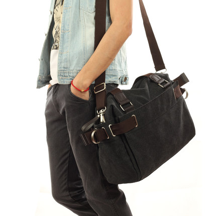 墨一韩版潮流男包休闲帆布包男士单肩包斜挎包 学生书旅行手提包