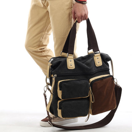 韩版休闲帆布男包 男士手提包单肩包斜挎包 出差旅行包大包 潮