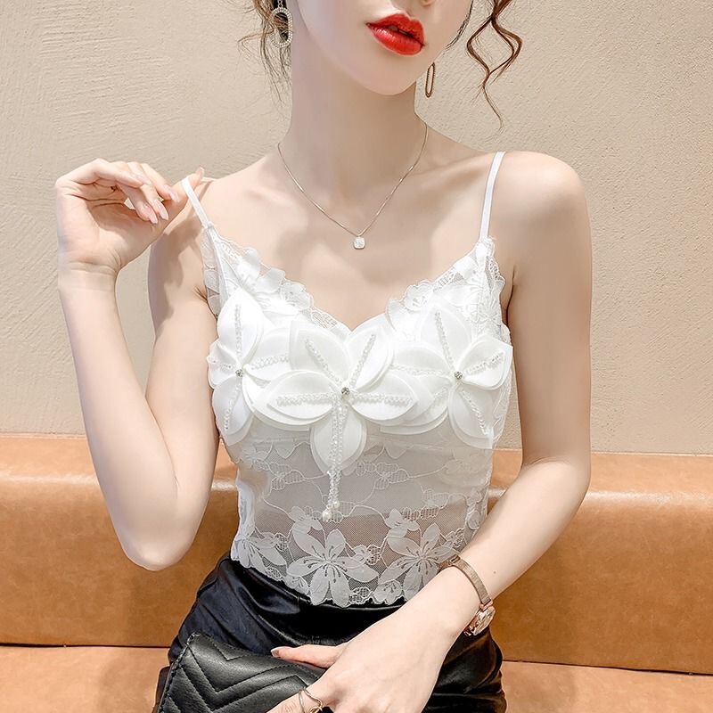 New Women's Summer Korean-Style Heavy Lace Camisole Versatile Slim-Fit Outerwear with a Unique and Ethereal Design