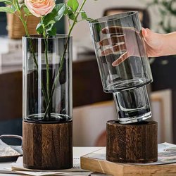 Light Luxury Vase Decoration, Simple and Creative, Natural Color Glass, Water-Cultured Flowers, Roses, Lilies, Living Room Dining Table Flower Arrangement Decoration