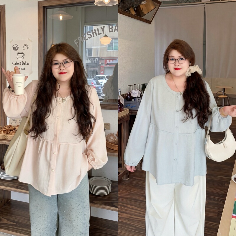 Fat Xiaoxiao Plus-Size Women's Clothing, Fat mm Early Autumn Workwear Style, Simple and Loose, Covers the Flesh, Versatile Babydoll Shirt, Trendy 17654X