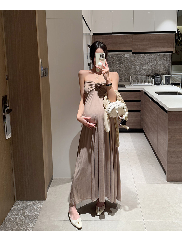 金色的茧 孕期洋气孕妇装新款孕妈连衣裙女夏辣妈法式礼服抹胸裙 — 10
