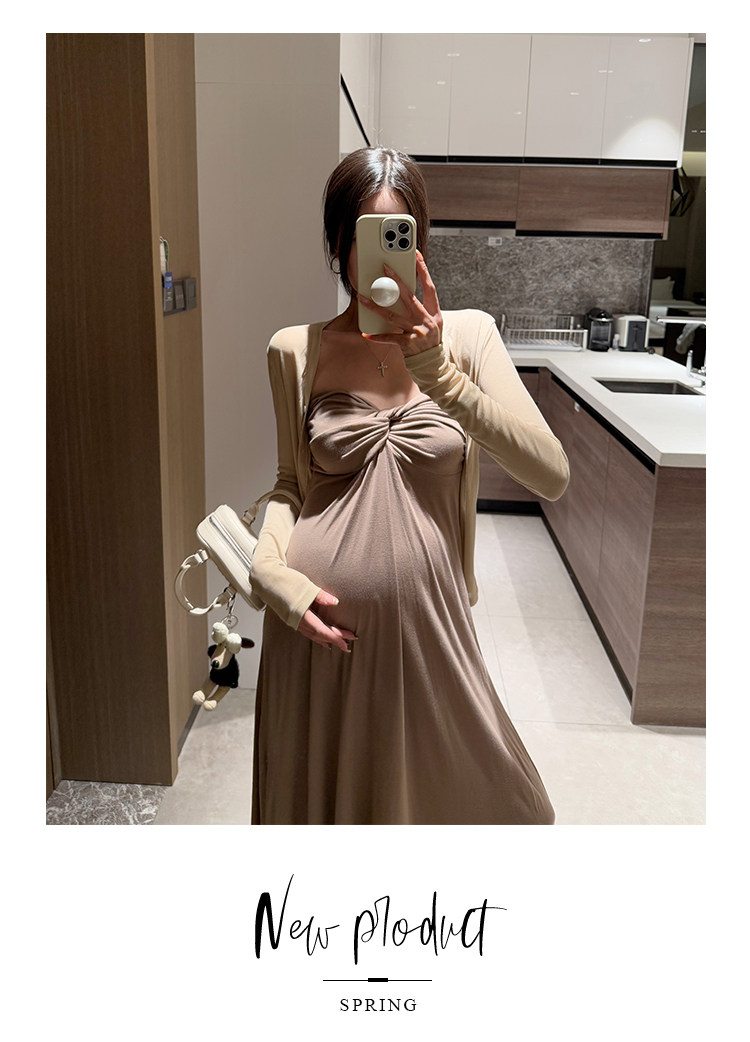 金色的茧 孕期洋气孕妇装新款孕妈连衣裙女夏辣妈法式礼服抹胸裙 — 6