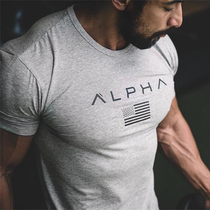 Muscle Fitness Brothers Summer Mens Running Sports Training Tan Trunk Round Neck Breathable Elastic Leisure Thin Short Sleeve