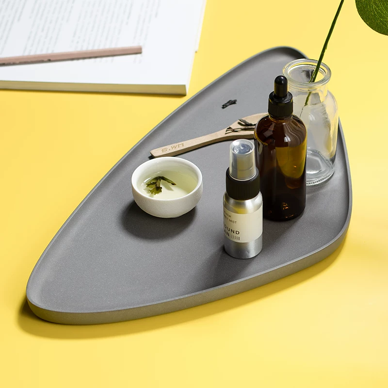另一边 Cement plate home water cup storage coffee table fruit disk ins decoration creative cobblestone soft outlet room room
