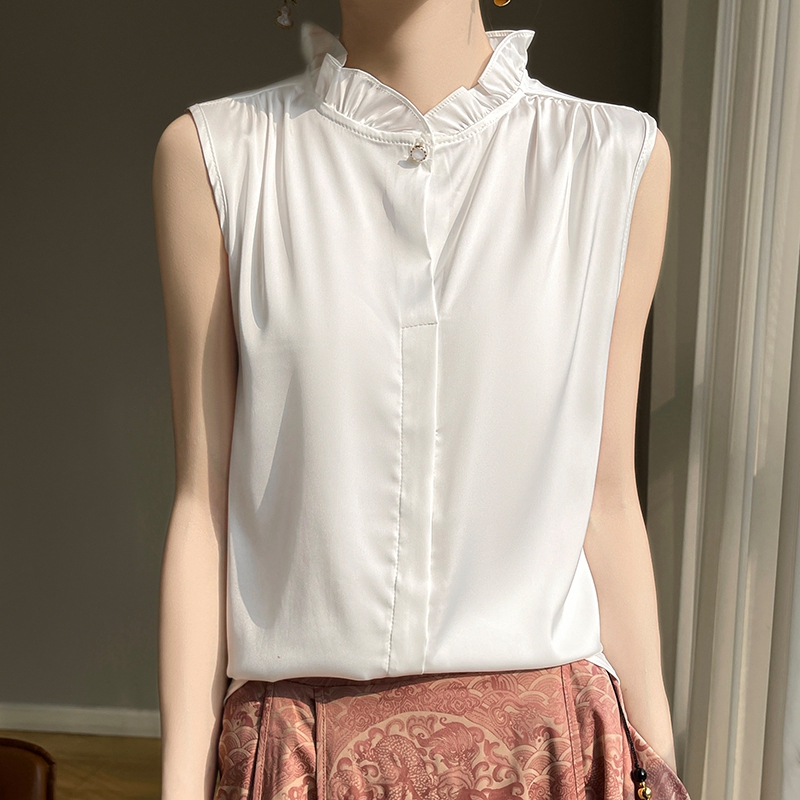 Light Luxury French-Style Sleeveless Shirt for Women, Summer High-End Acetate Satin Suit Inner Layer, Niche Design Vest Top